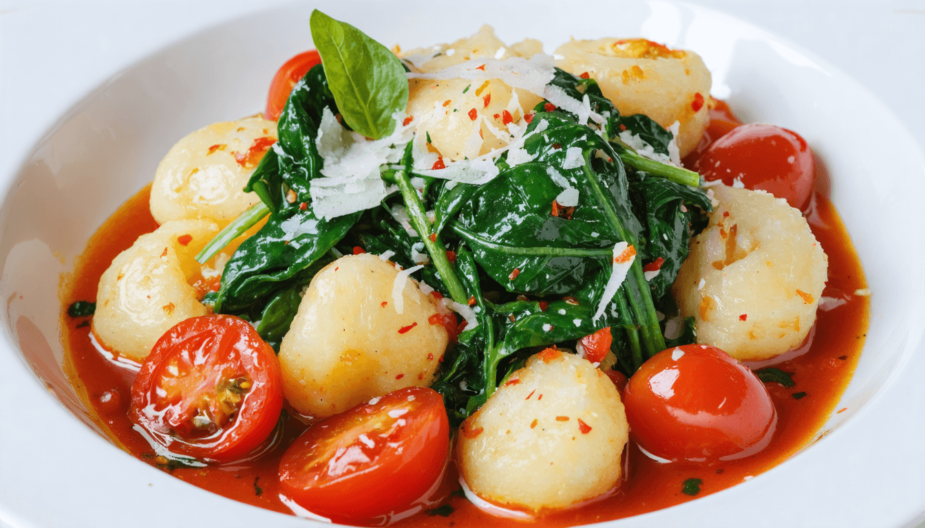 Quick and easy gnocchi with spinach and tomatoes
